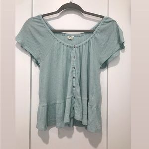 Teal button down smocked top